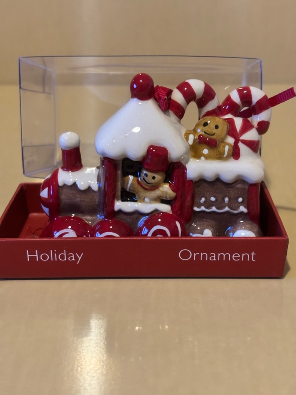 Holiday Gingerbread Train Ornament - Red and White by Blue Sky